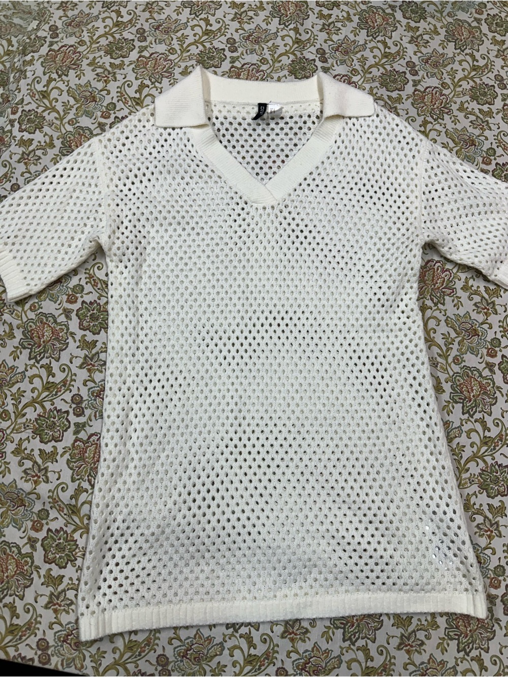 Divided Cream Open-Knit V-Neck Polo Swim Coverup